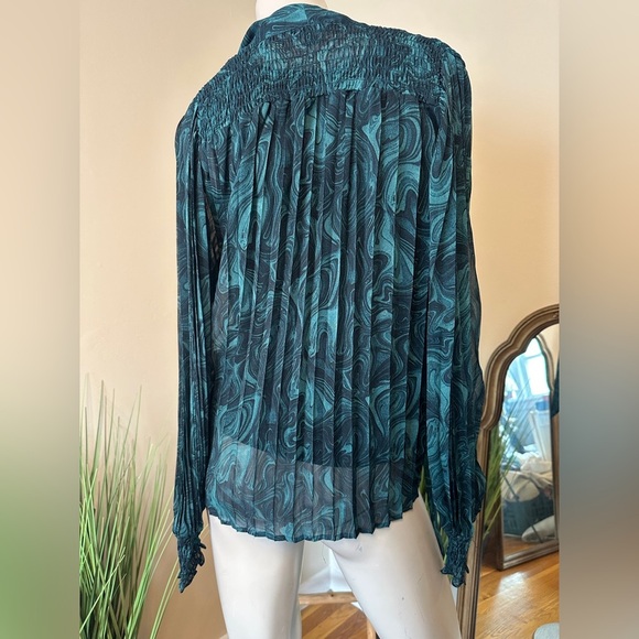 HAVER LONDON Watercolor Print Blouse Long Sleeve Tie Neck Pleated Lined S/P - Picture 2 of 7